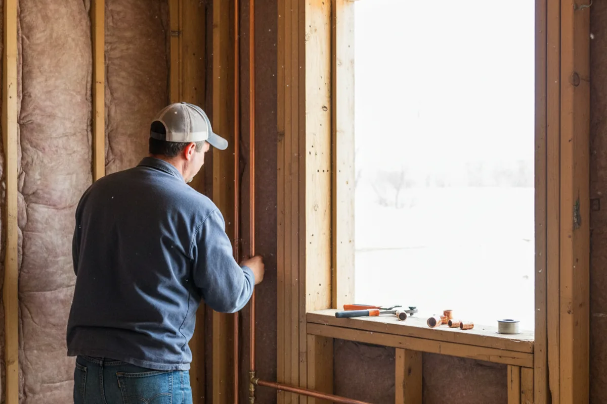 Licensed plumber running new copper supply lines in a Twentynine Palms home